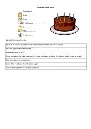 English Worksheet: Cooking chokolate cake