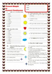 English Worksheet: Present Simple or Present Continuous