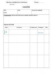 English Worksheet: Lesson plan sample