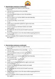 English Worksheet: modals in the past