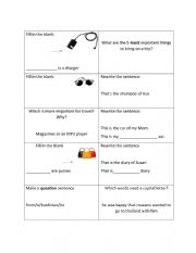 English Worksheet: Elementary Board game question crds