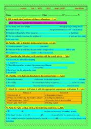 English Worksheet: Grammar test (adapted )