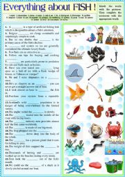 English Worksheet: Fish in sentences + KEY