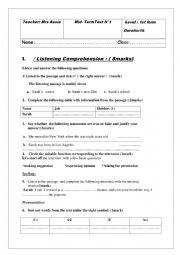 English Worksheet: 1st form test N1