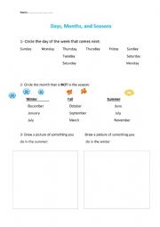English Worksheet: Days months and seasons