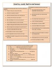 English Worksheet: Used to,had to,could, tenses