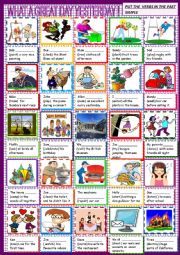 English Worksheet: What a day yesterday: past simple with regular verbs