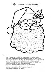 English Worksheet: Advent calendar - Christmas colouring