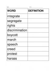 Civil Rights Vocab Worksheet for ESL