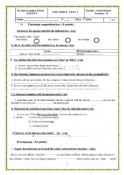 English Worksheet: mid-term test 01