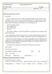 English Worksheet: End Of Term Test N1 8th Form