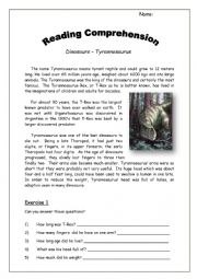 English Worksheet: Tyrannosaurus-Dinosaurs