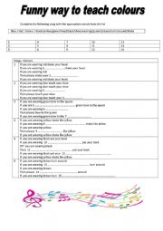 English Worksheet: funny way to teach colours through songs
