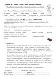 English Worksheet: Charlie chocolate factory + possessive + family members