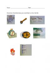 English Worksheet: First Aid Kit Worksheet