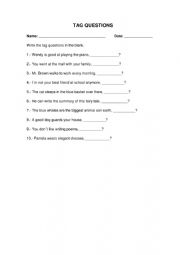 English Worksheet: TAG QUESTIONS