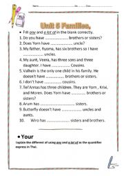 English Worksheet: any/a lot of
