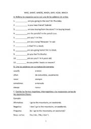 English Worksheet: QUESTION WORDS. PRESENT SIMPLE AND PRESENT CONTINUOS EXERCISES