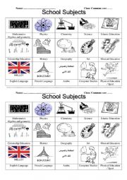 English Worksheet: school subjects