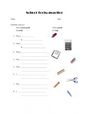 English Worksheet: School Tools