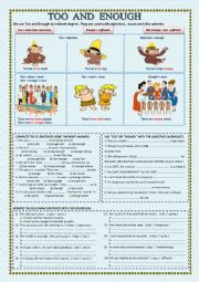 English Worksheet: TOO  AND ENOUGH