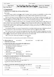 English Worksheet: first term test 