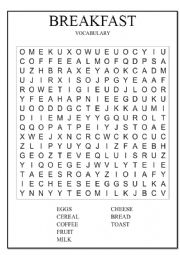 English Worksheet: Breakfast word search