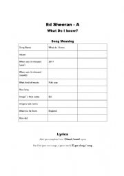 English Worksheet: Ed Sheeran - What Do I know?