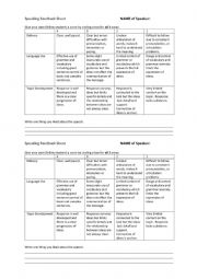 English Worksheet: Peer response rubric for talks and debates