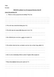 English Worksheet: Anne Frank Vocabulary and Comprehension