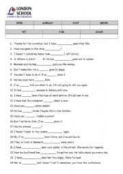 English Worksheet: present perfect key words