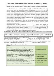 English Worksheet: language tasks about violence