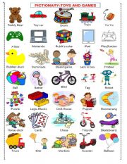 English Worksheet: TOYS AND GAMES    PICTIONARY SET 1 OF 3