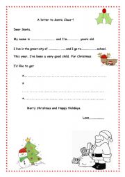 English Worksheet: A Letter to Santa
