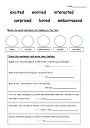 English Worksheet: excited interested worried bored embarrassed surprised