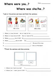 English Worksheet: Where were you? 