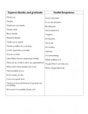 English Worksheet: expression of thanks and gratitude