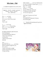 English Worksheet: Song - Who knew - practice for past simple and questions