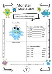 English Worksheet: How many eyes have you got?