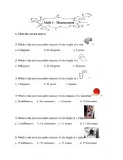 English Worksheet: Measurement