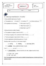 English Worksheet: mid  term test n1 8th form