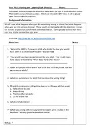 English Worksheet: Listening task - juvenile detention 2