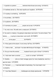 English Worksheet: Game on Relative Sentences