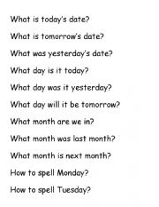 English Worksheet: Days and Dates Warmer