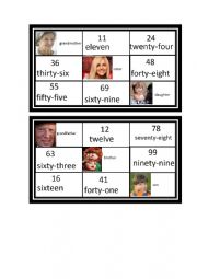English Worksheet: Family / numbers bingo