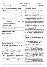 English Worksheet: ordinary test n 1 9th formers 