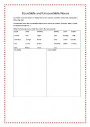 English Worksheet: Countable and Uncountable Nouns 