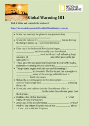 English Worksheet: Global Warming Listening and Writing