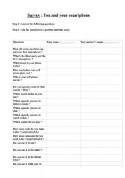 English Worksheet: You and your smartphone survey