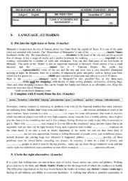 English Worksheet: exam paper mid term 1 year 2018-19